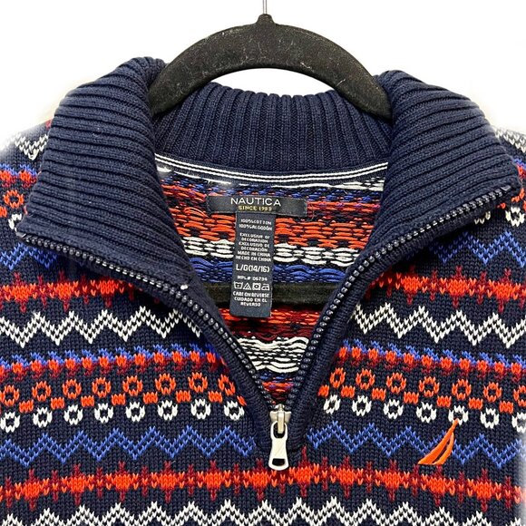 Nautica KIDS Fair Isle Quarter Zip Sweater Striped Knit Pullover Logo Classic - Picture 9 of 12